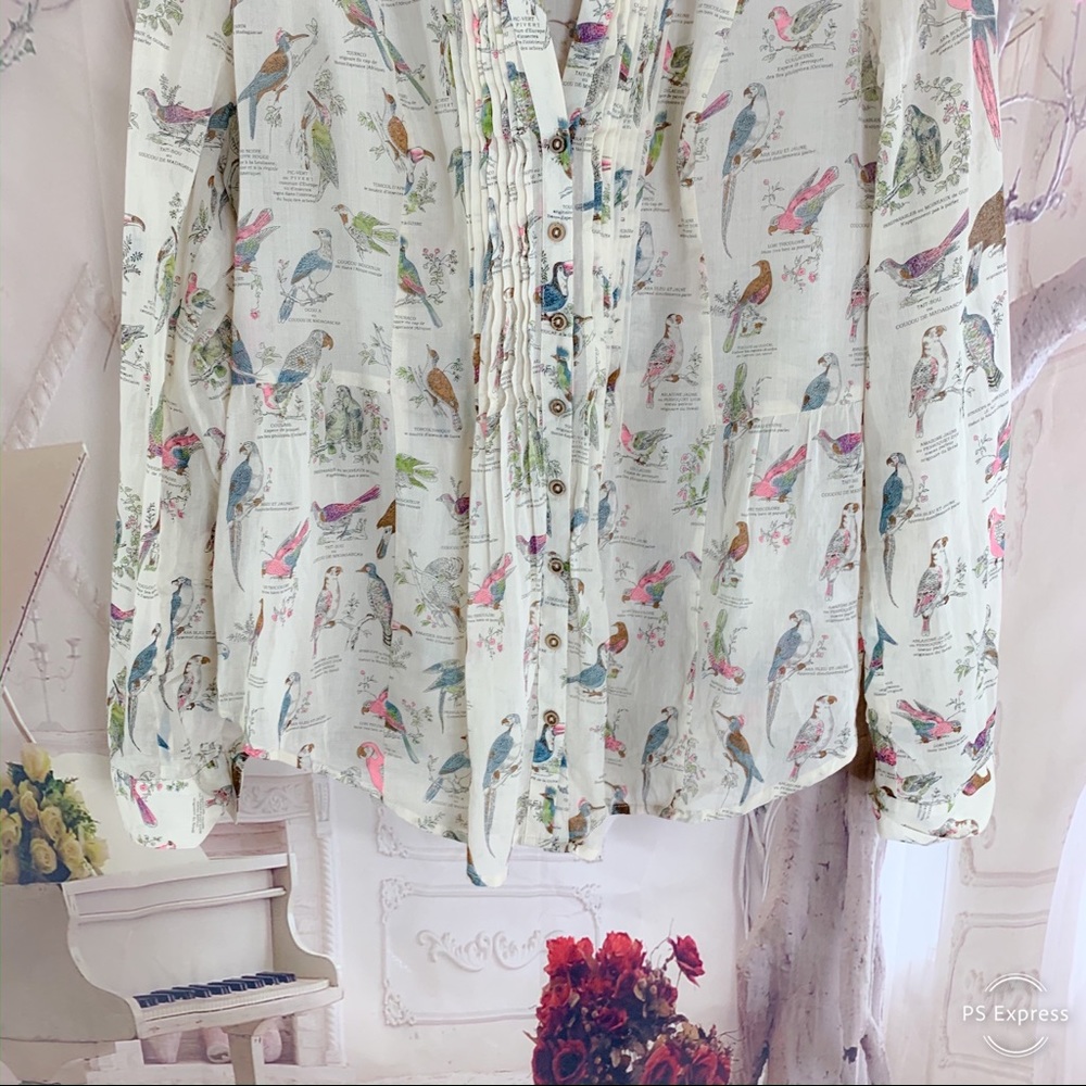 SOLD Anthropologie Maeve Pintucked Bird Blouse - Picture 4 of 8